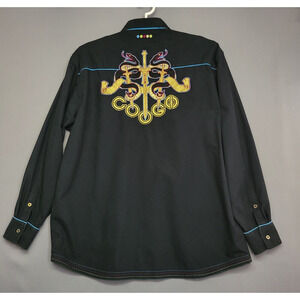 Coogi Embroidered Snake Button Front Shirt Mens XXXL Black Gold Long Sleeves